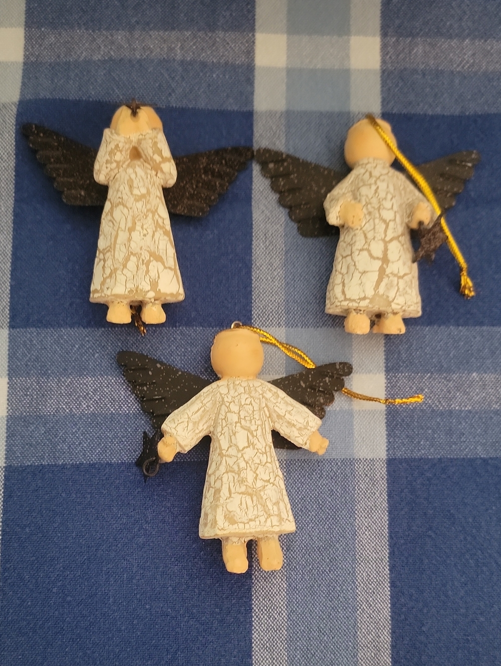 Set of 3 Resin Angel Ornaments w/ Stars Wings 3" Tall Christmas Holiday Decor